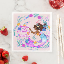 Name Text Mermaid Pink Mauve Aqua Party Napkin hin Serviette
