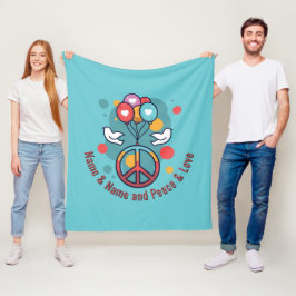 Name Text Peace Liebe Boho Hippie Doves Fleecedecke