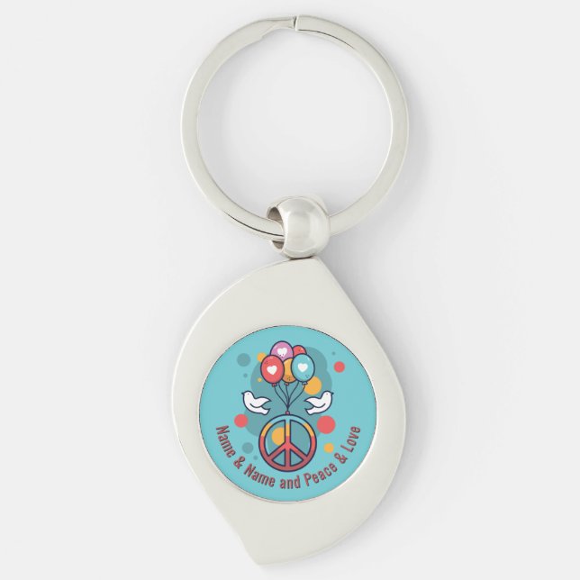 Name Text Peace Liebe Boho Hippie Doves Schlüsselanhänger (Vorderseite)