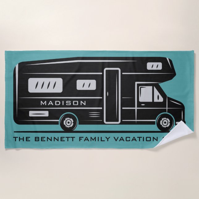 Name-, Text u. Farbecamper-Van-Badetuch Strandtuch (Vorderseite)