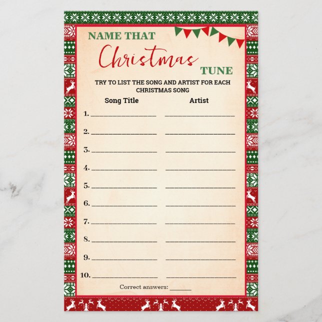 Name that Christmas Tune Spiel hässlicher Sweater  Flyer (Vorne)