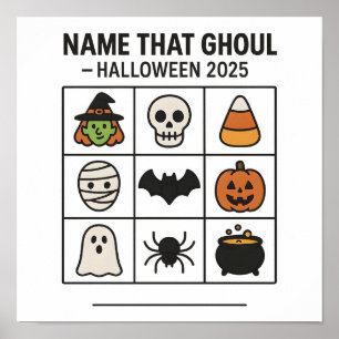 Name That Ghoul Halloween 2025 Spiel Bingo Blatt Poster