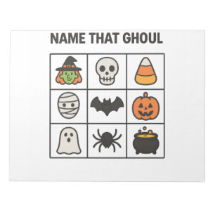 Name That Ghoul Halloween Süßes Bingo-Spiel Icons Notizblock