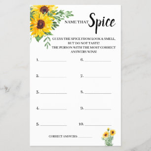 Name that Spice Sunflowers Bridal Shower Game Card Flyer