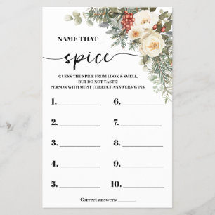 Name that Spice Winter Brautparty-Spielkarte Flyer