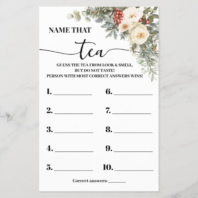 Name that Tea Winter Bridal Shower Game Card Flyer (Vorne)