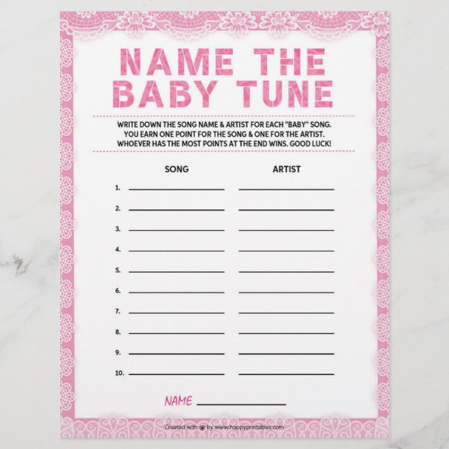 Name The Baby Tune [Luxury Lace [Pink] Letterhead Briefbogen (Vorderseite)
