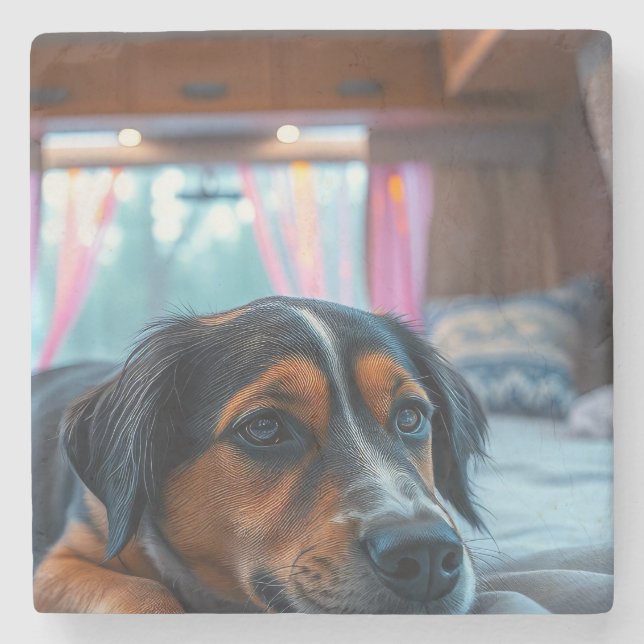 Name: Träumender Hund Steinuntersetzer (Vorderseite)