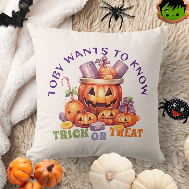 Name Trick oder Treat Spooky Kinder Halloween Cand Kissen (Von Creator hochgeladen)