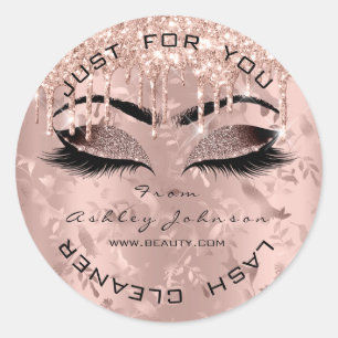 Name Tropfen Pink Gold Lashes Vögel Runder Aufkleber