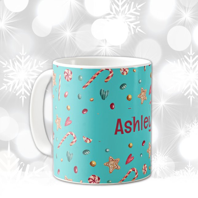 Name, Türkis Candy & Cookies 11oz Kaffeetasse (Von Creator hochgeladen)