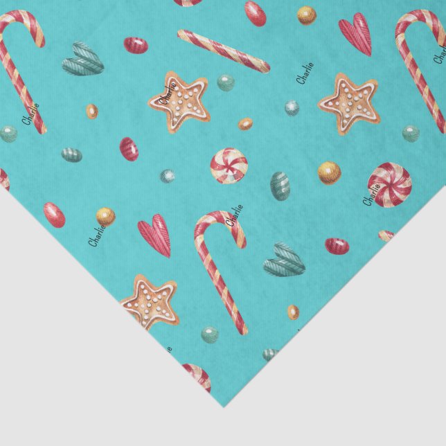 Name, Turquoise Candy Cookies Christmas 3 pcs Seidenpapier (Ausschnitt)