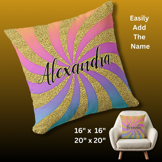 Name Twisted Sunburst Pop Art Glitzern Rainbow Kissen (Von Creator hochgeladen)