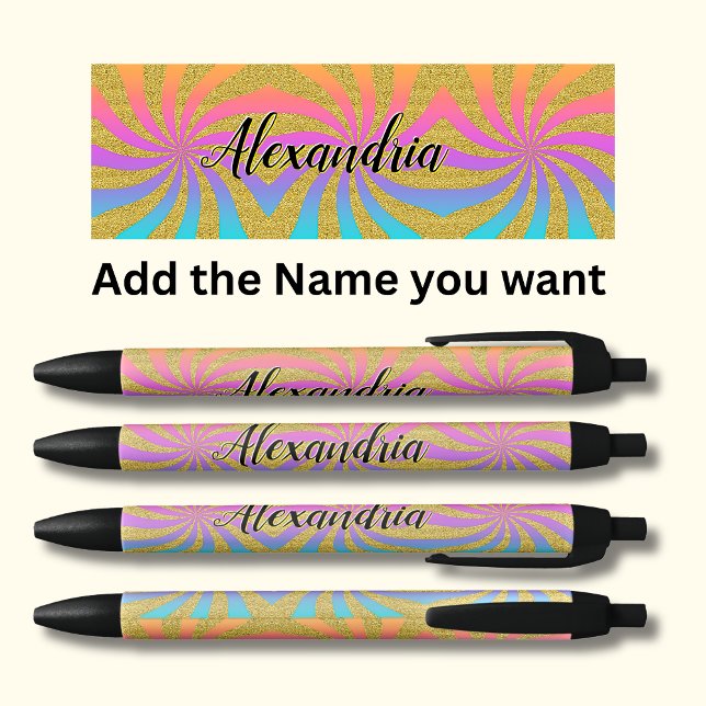 Name Twisted Sunburst Pop Art Glitzern Rainbow Kugelschreiber (Von Creator hochgeladen)