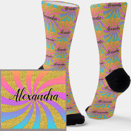 Name Twisted Sunburst Pop Art Glitzern Rainbow Socken