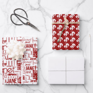 Name Typografie Rot Weiß Wortwolke 50. Geschenkpapier Set