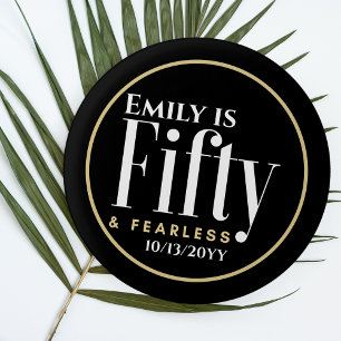 Name und 50 & Fearless Elegant Modern Schwarzes Ma Button
