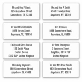 Name und Adressblatt der Empfänger Aufkleber