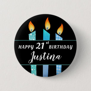 Name und Age Blue Candles Happy Birthday Geschenk  Button