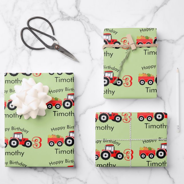 Name und Alter der LKW-Farm Geschenkpapier Set (Vorderseite)