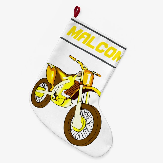 NAME und Alter oder Nummer Dirt Bike Motorrad Großer Weihnachtsstrumpf (Vorderansicht (hängend))