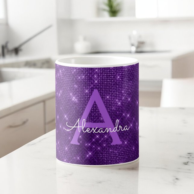 Name und Anfangsbuchstabe des lila Sparkle Shimmer Kaffeetasse (Von Creator hochgeladen)