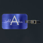 Name und Anfangsbuchstabe des robusten Metalls Gepäckanhänger<br><div class="desc">Navy Blue Brushed Metal Foil Monogram Name und erste Gepäckmarke. Diese Taschenmarke ist ideal für Zurück in die Schule,  Arbeit oder Reisen.</div>