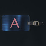 Name und Anfangsbuchstabe des Rose-Gold-Brushed-Me Gepäckanhänger<br><div class="desc">Rose Gold - Rosa Rosa und Navy Blau gebürstete Metallfolie Monogram Name und erste Gepäckmarke. Diese Taschenmarke ist ideal für Zurück in die Schule,  Arbeit oder Reisen.</div>