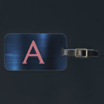 Name und Anfangsbuchstabe des Rose-Gold-Brushed-Me Gepäckanhänger<br><div class="desc">Rose Gold - Rosa Rosa und Navy Blau gebürstete Metallfolie Monogram Name und erste Gepäckmarke. Diese Taschenmarke ist ideal für Zurück in die Schule,  Arbeit oder Reisen.</div>