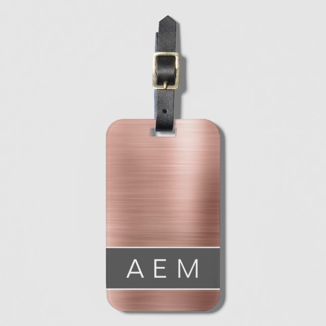 Name und Anfangsbuchstabe des Rose-Gold-Brushed-Me Gepäckanhänger (Vorderseite Vertikal)