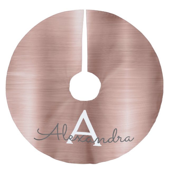 Name und Anfangsbuchstabe des Rose-Gold-Brushed-Me Polyester Weihnachtsbaumdecke (Vorderseite)
