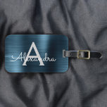 Name und Anfangsbuchstabe des rostfreien Metalls Gepäckanhänger<br><div class="desc">Modernes und elegantes Metallic Blue Brushed Metal Foil Monogram Name und Initial Travel Luggage Tag. Diese Taschenmarke ist ideal für Zurück in die Schule,  Arbeit oder Reisen.</div>