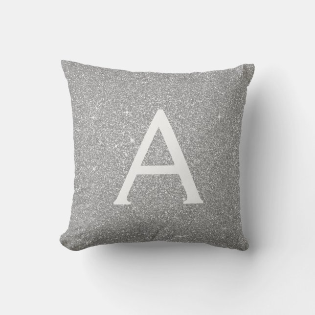 Name und Anfangsbuchstabe des Silver Sparkle Glitz Kissen (Vorderseite)