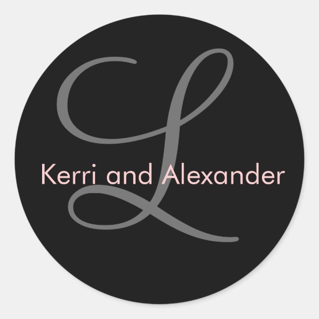 Name und Anfangsbuchstabe Schwarz und Rosa Runder Aufkleber (Vorderseite)