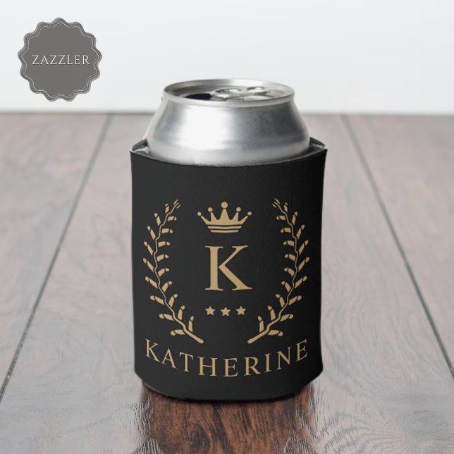 Name und Anfangssilbe Schwarz-weiß Dosenkühler (Customize Name & Initial Black White Gold Monogram Can Cooler)