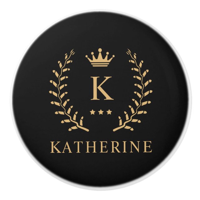 Name und Anfangssilbe Schwarz-weiß Keramikknauf (Vorderseite)