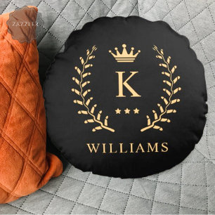 Name und Anfangssilbe Schwarz-weiß Rundes Kissen