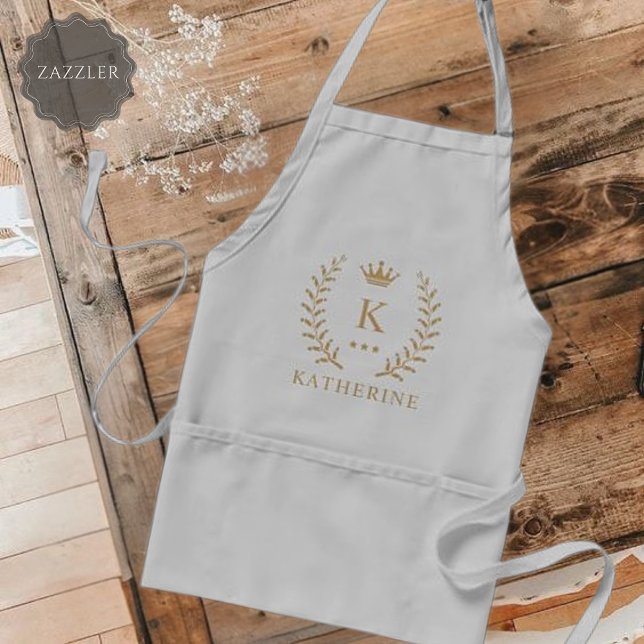 Name und Anfangssilbe Schwarz-weiß Schürze (Customize Name & Initial Black White Gold Monogram Adult Apron)
