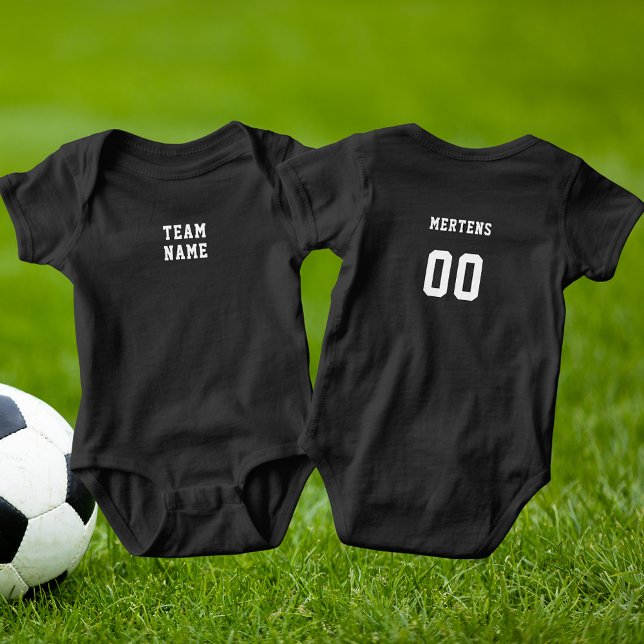 Name und Anzahl des weißen Sportteams dunkel Baby Strampler (White Sports Team Name & Number Dark Baby Bodysuit)