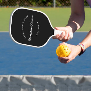 Name und Clubdesign Schwarz-weiß Personalisiert Pickleball Schläger