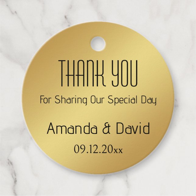 Name und Datum anpassen Gold Vielen Dank für Ihre  Geschenkanhänger (Vorderseite)