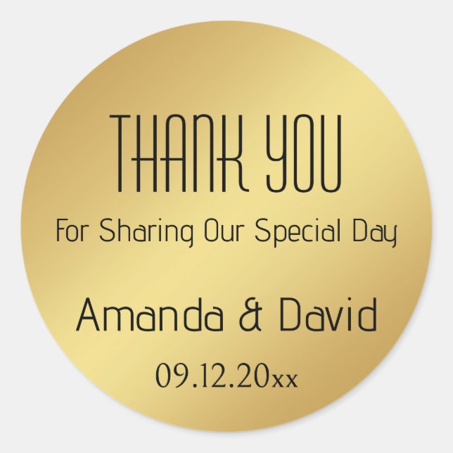 Name und Datum anpassen Gold Vielen Dank für Ihre  Runder Aufkleber (Vorderseite)