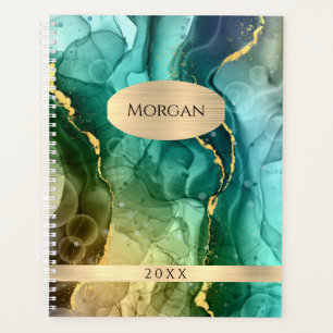 Name und Datum der DIY, Aquamarin & Gold Tinte Abs Planer