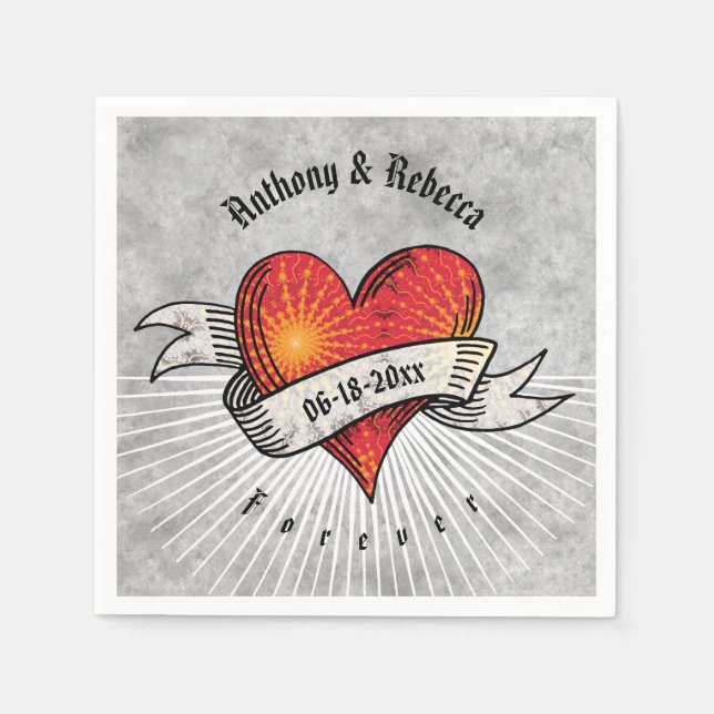 Name und Datum der modernen Red Heart Add-Namen Serviette (Vorderseite)