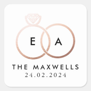 Name und Datum der Monografie der Rose Gold-Hochze Quadratischer Aufkleber