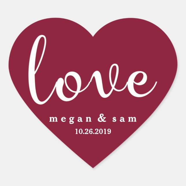Name und Datum der roten Liebe Herz-Aufkleber (Vorderseite)