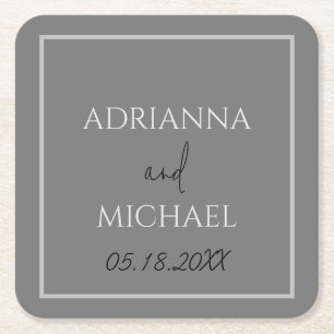 Name und Datum des Dualgrauen Ehepaares Weiß Rechteckiger Pappuntersetzer