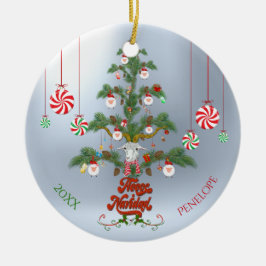 Name und Datum Fleece Navidad Sheep Weihnachten T Keramik Ornament