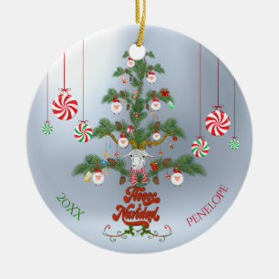 Name und Datum Fleece Navidad Sheep Weihnachten T Keramik Ornament