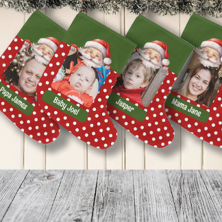 Name und Foto der Familie Santa Custom Großer Weihnachtsstrumpf